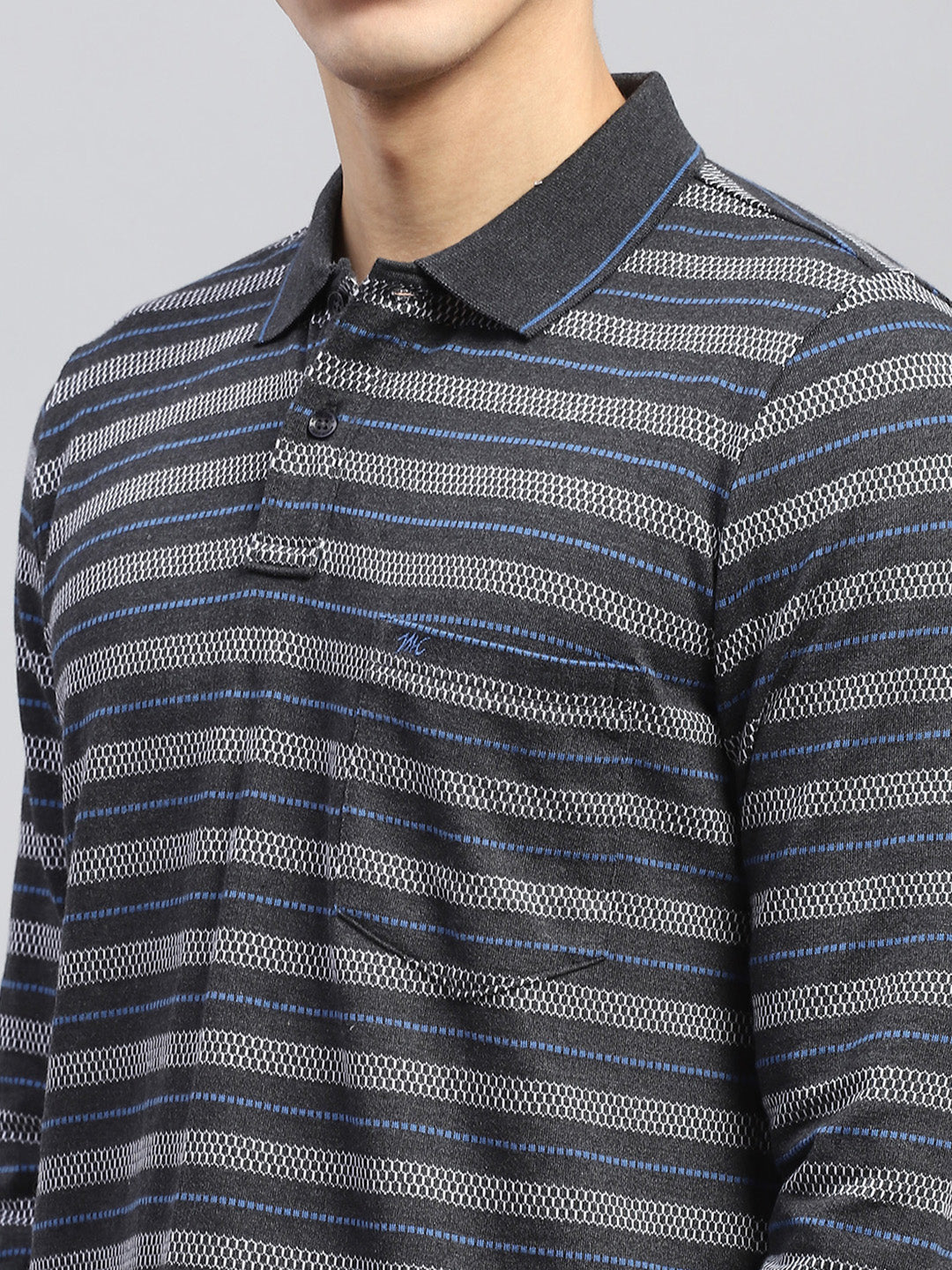 Men Grey Stripe Collar Full Sleeve Winter Tracksuit