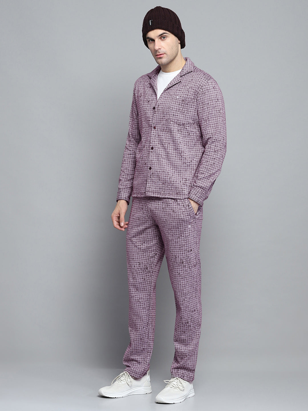 Men Maroon Solid Collar Full Sleeve Winter Tracksuit