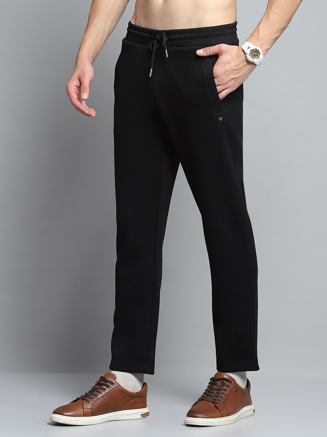 Men Black Printed Round Neck Full Sleeve Winter Tracksuit