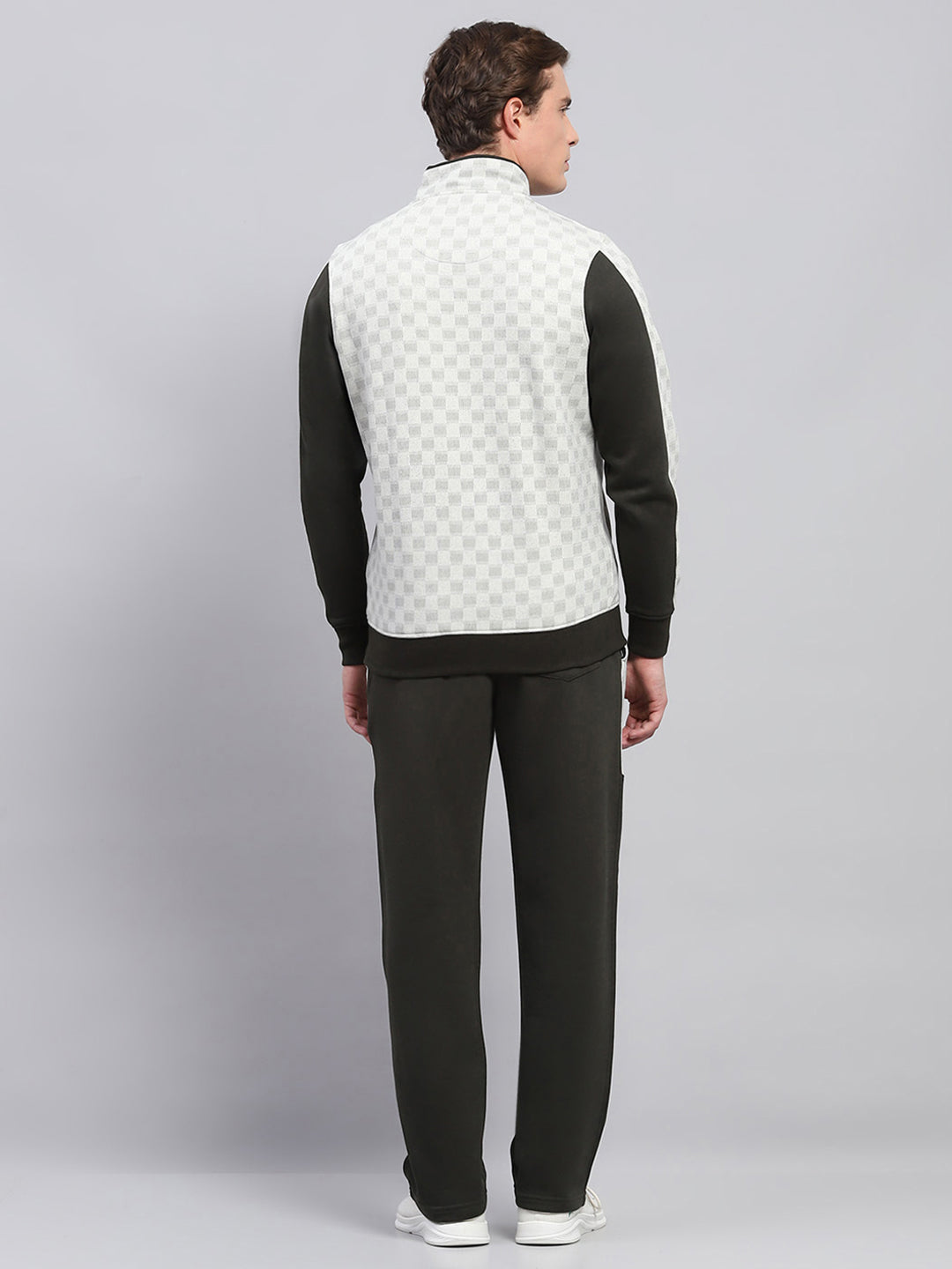 Men Olive Printed Mock Neck Full Sleeve Winter Tracksuit