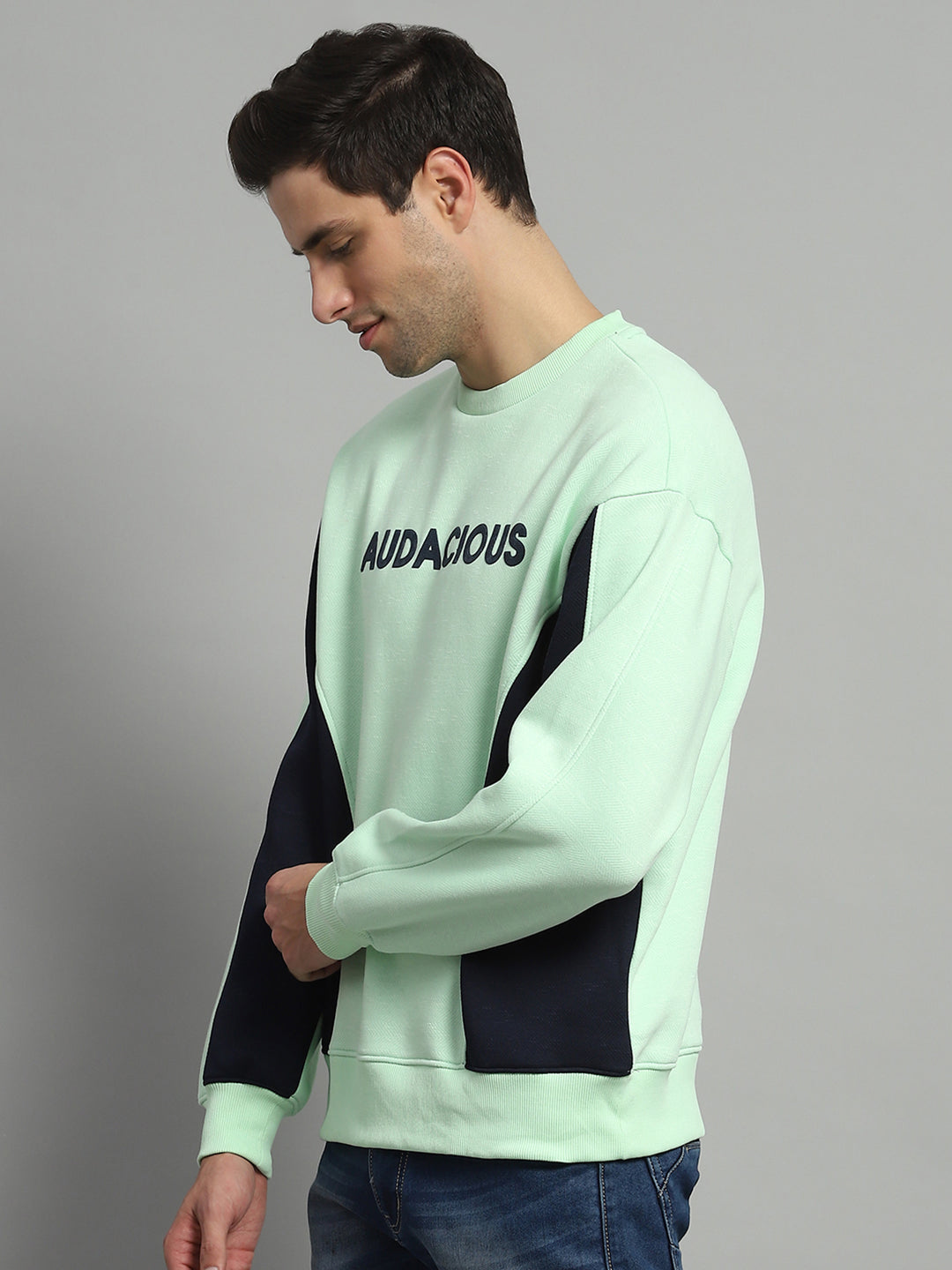 Men Green Printed Round Neck Full Sleeve Sweatshirt
