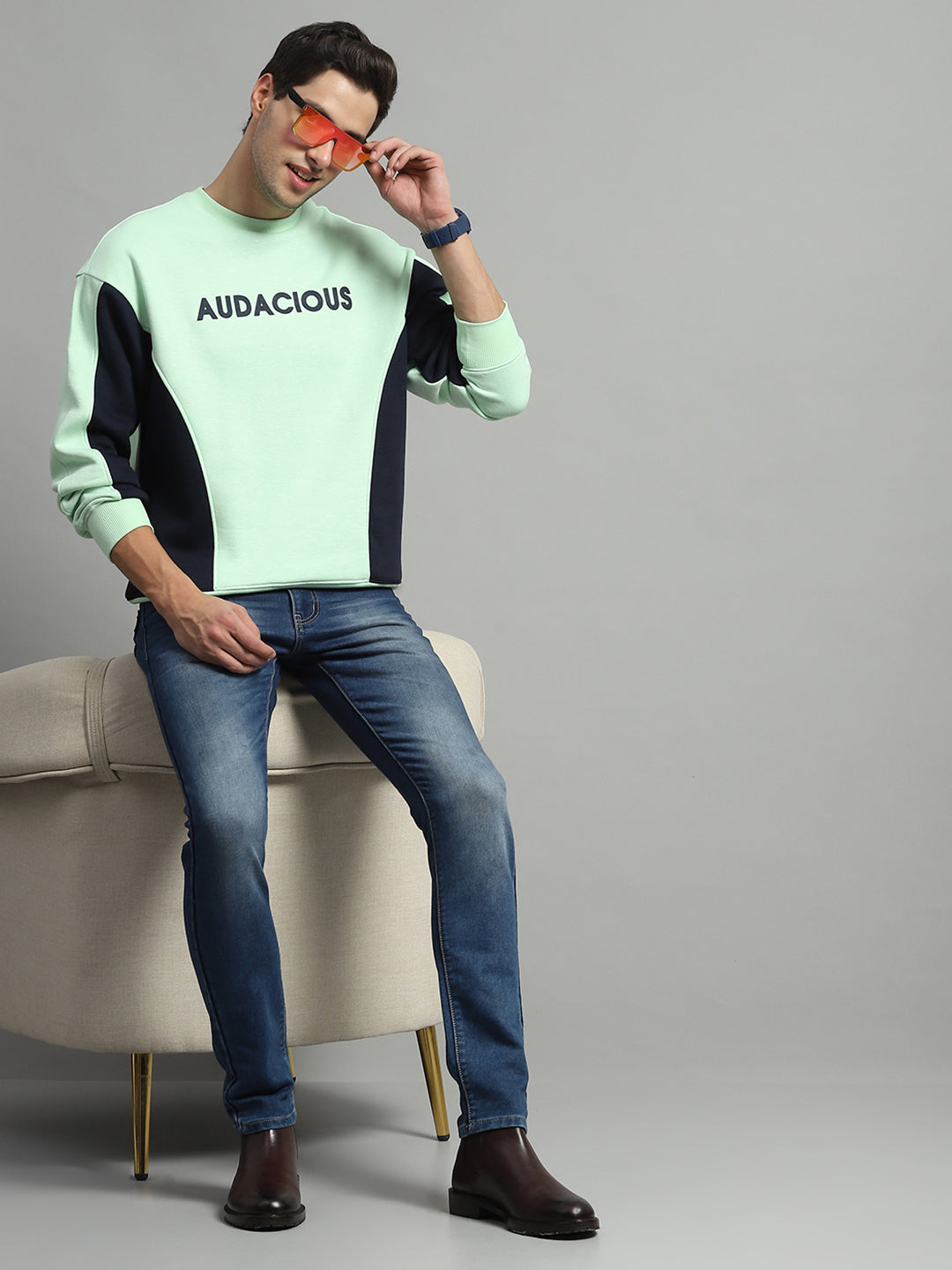 Men Green Printed Round Neck Full Sleeve Sweatshirt