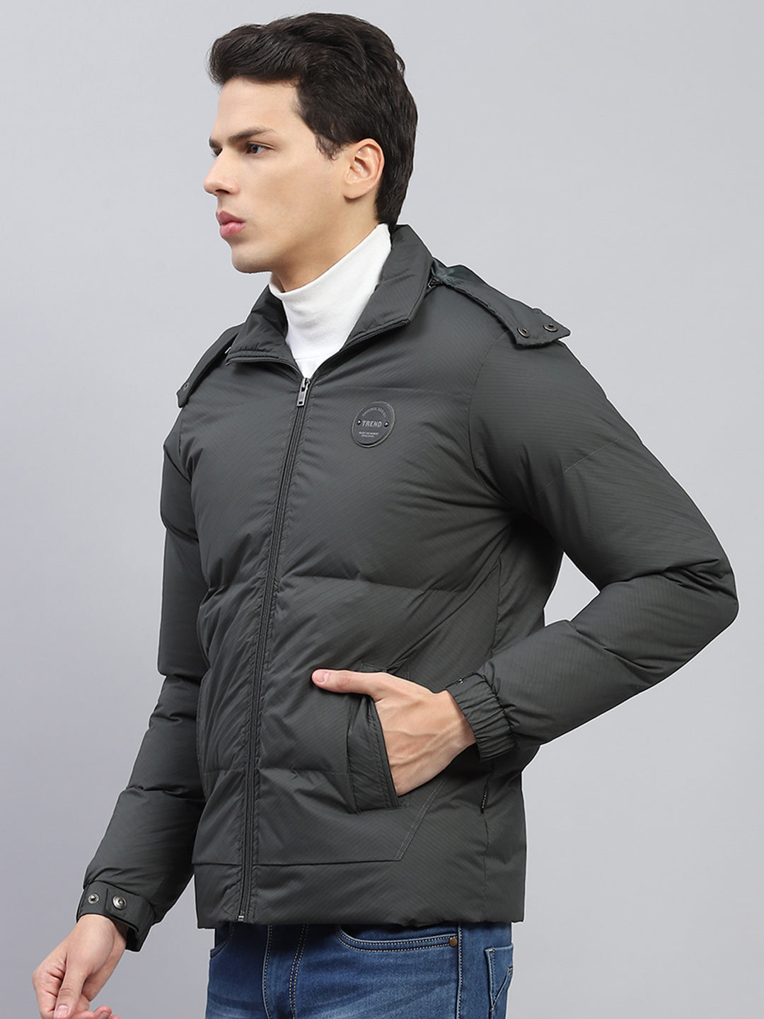 Men Green Solid Detachable Hood Full Sleeve Jacket