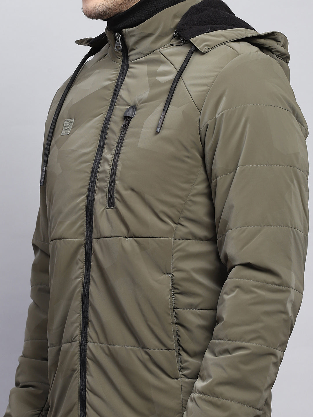 Men Olive Solid Detachable Hood Full Sleeve Jacket