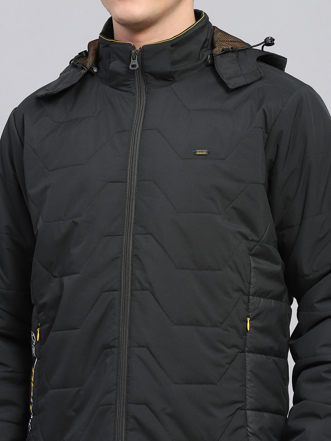 Men Olive Solid Detachable Hood Full Sleeve Jacket