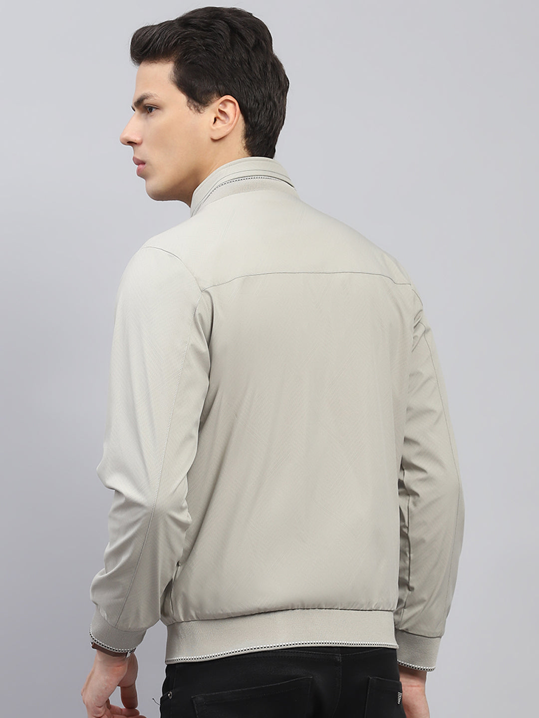 Men Beige Solid Mock Neck Full Sleeve Reversible Jacket