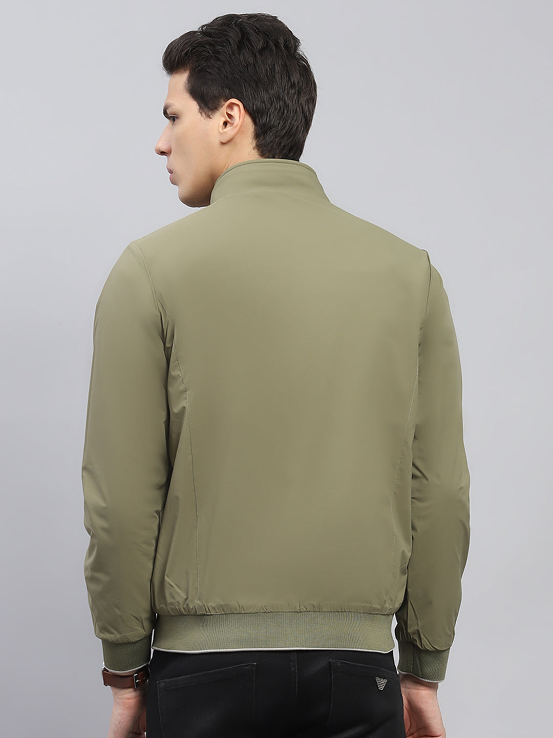 Men Beige Solid Mock Neck Full Sleeve Reversible Jacket