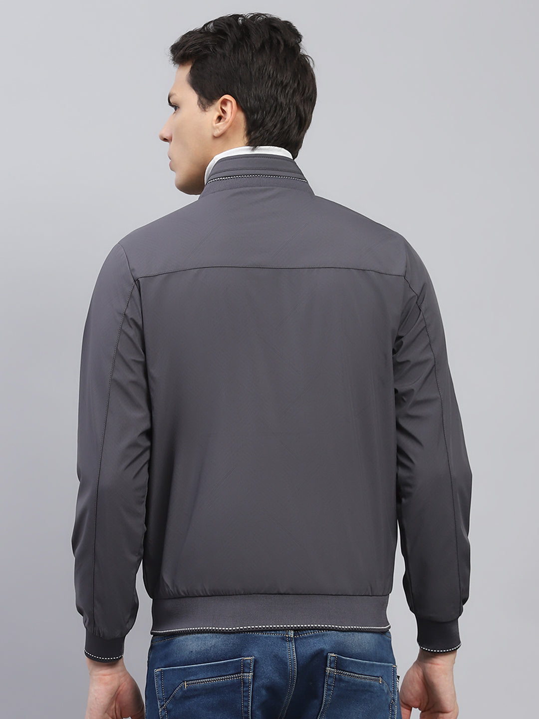 Men Teal Blue & Grey Solid Mock Neck Full Sleeve Reversible Jacket