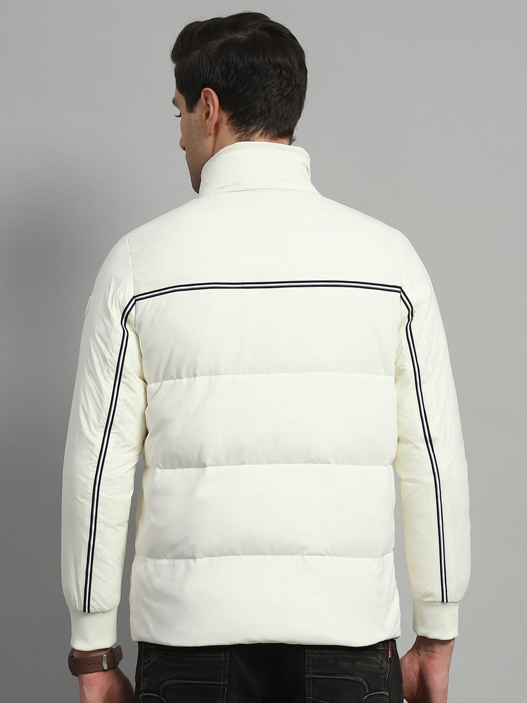 Luxuria Men Off White Solid Detachable Hood Full Sleeve Jacket