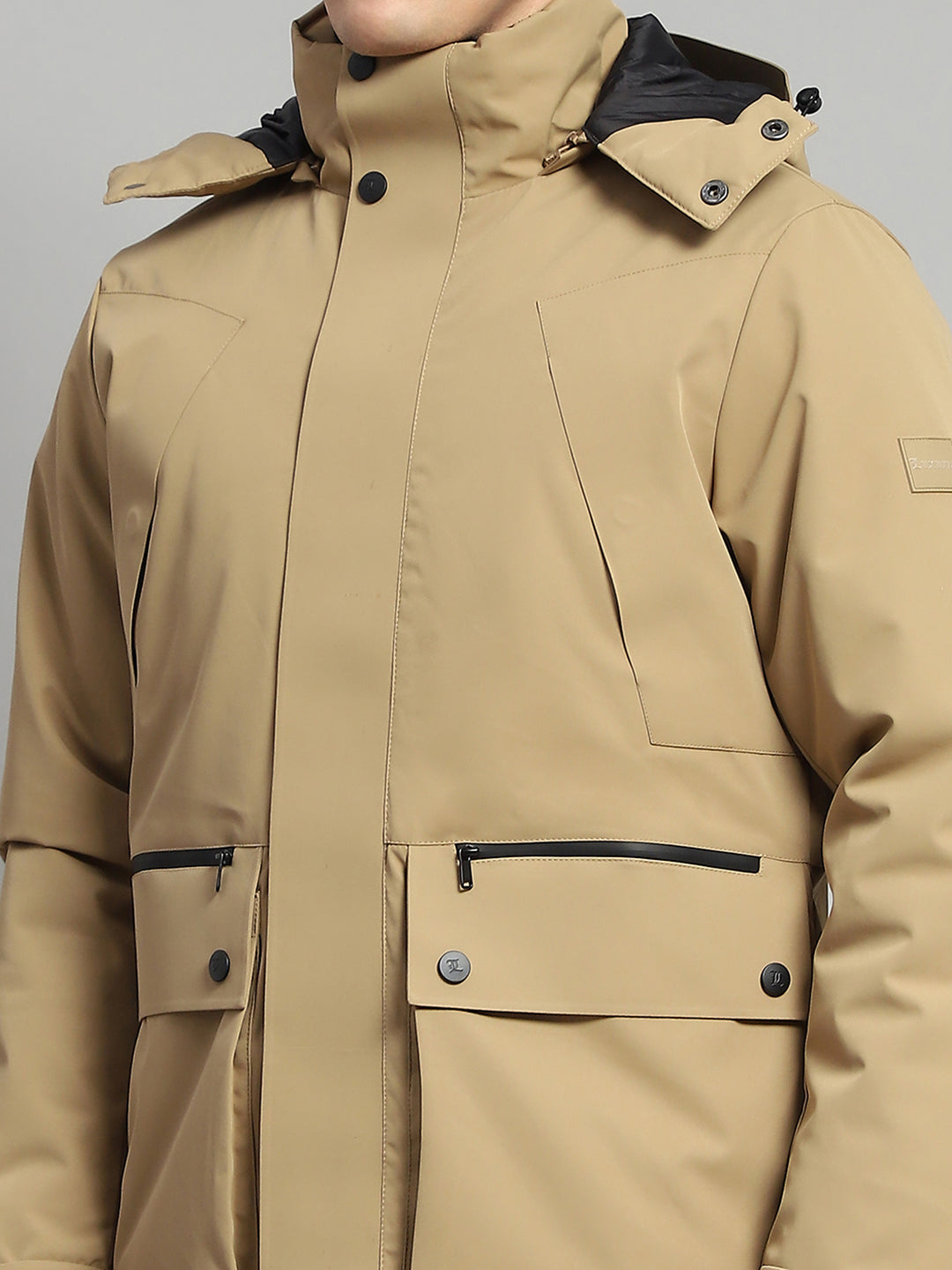 Men Camel Brown Solid Hooded Full Sleeve Jacket