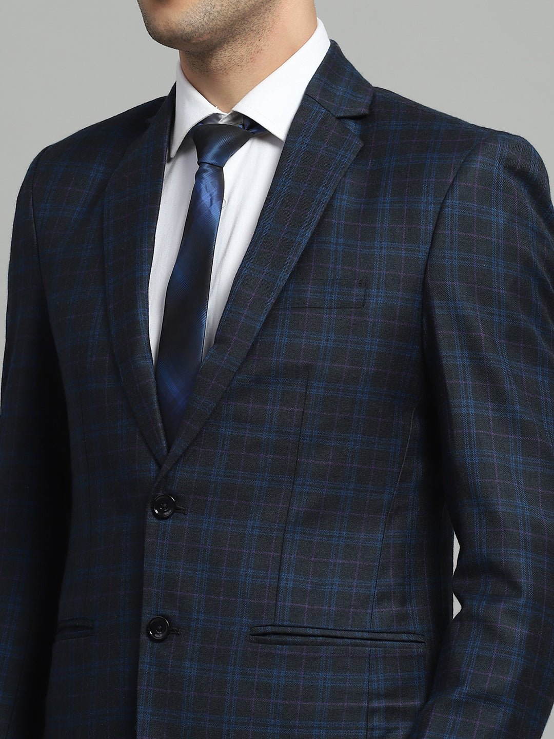 Luxuria Men Blue Solid Notch Lapel Collar Full Sleeve Blazer