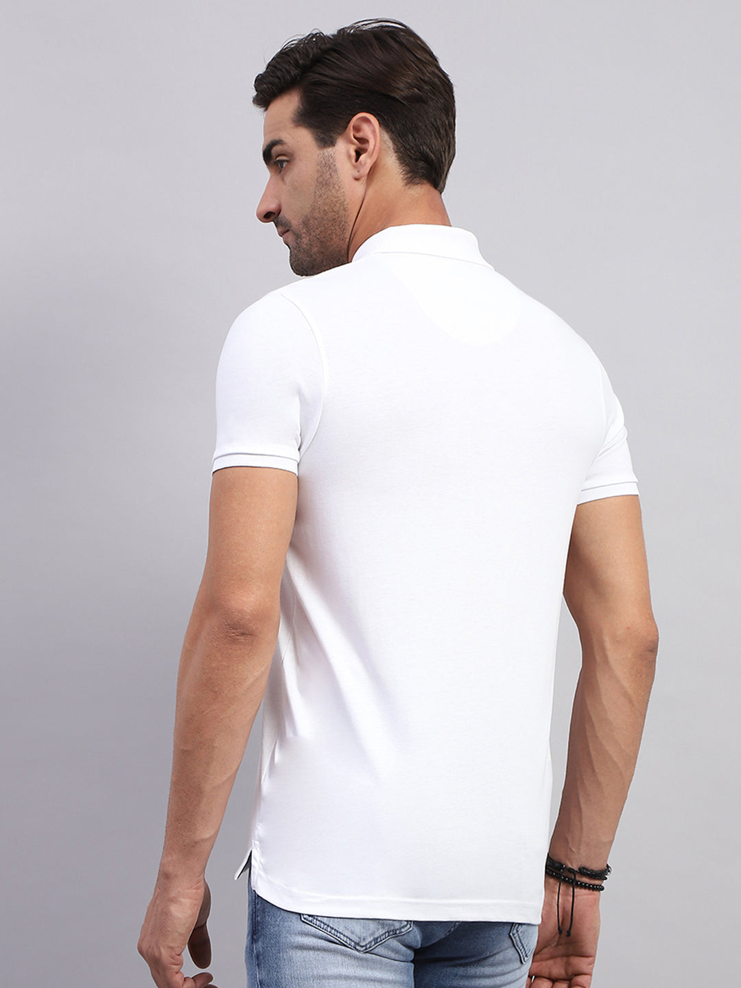 Men White Printed Collar Half Sleeve T-Shirt