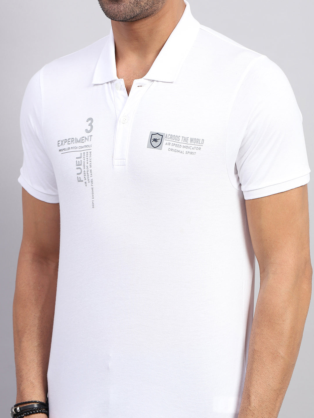 Men White Printed Collar Half Sleeve T-Shirt