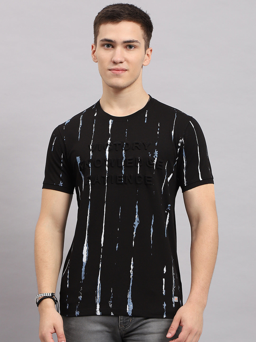 Men Black Printed Round Neck Half Sleeve T-Shirt