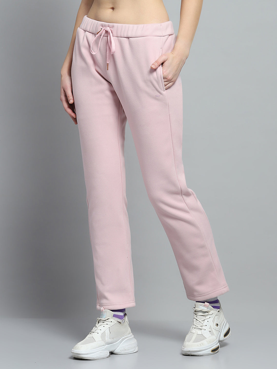 Women Pink Printed Mock Neck Full Sleeve Tracksuit