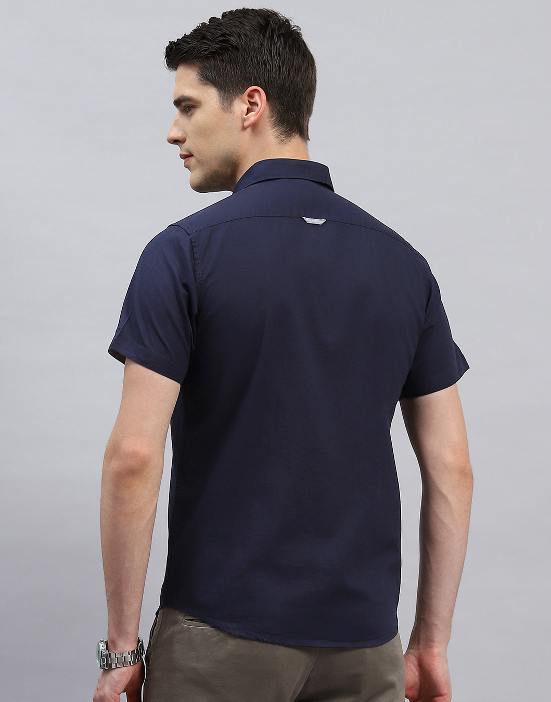 Men Navy Blue Solid Collar Half Sleeve Shirt