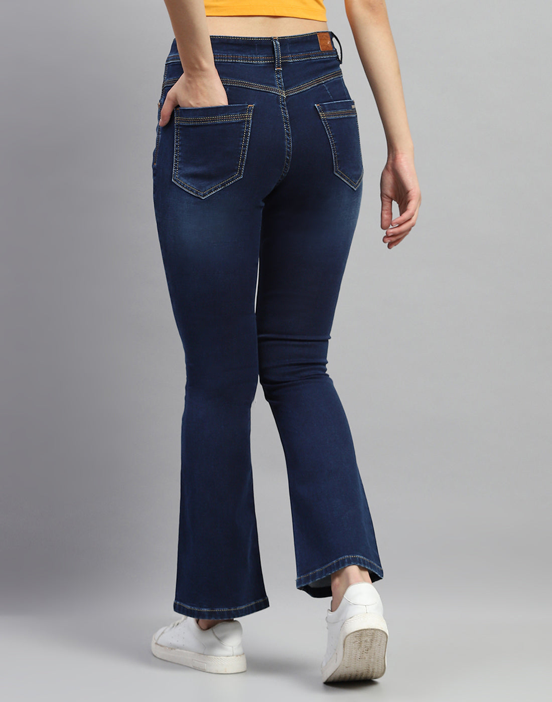 Women Dark Blue Light Wash Bootcut Denim