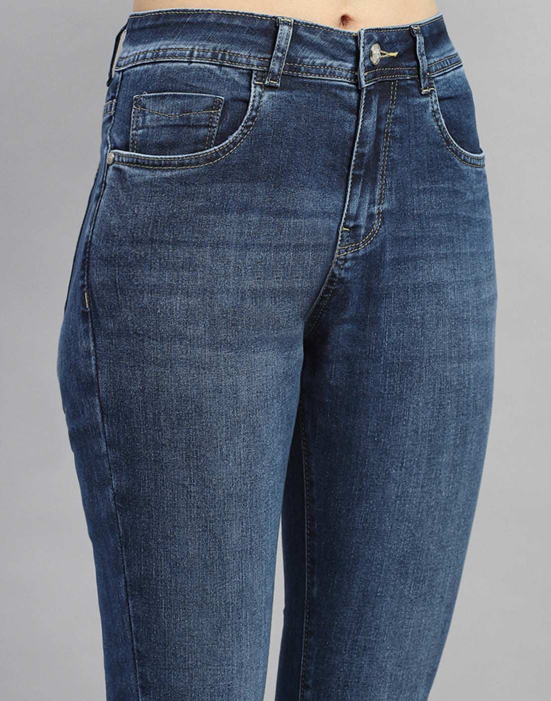 Women Dark Blue Light Wash Bootcut Denim