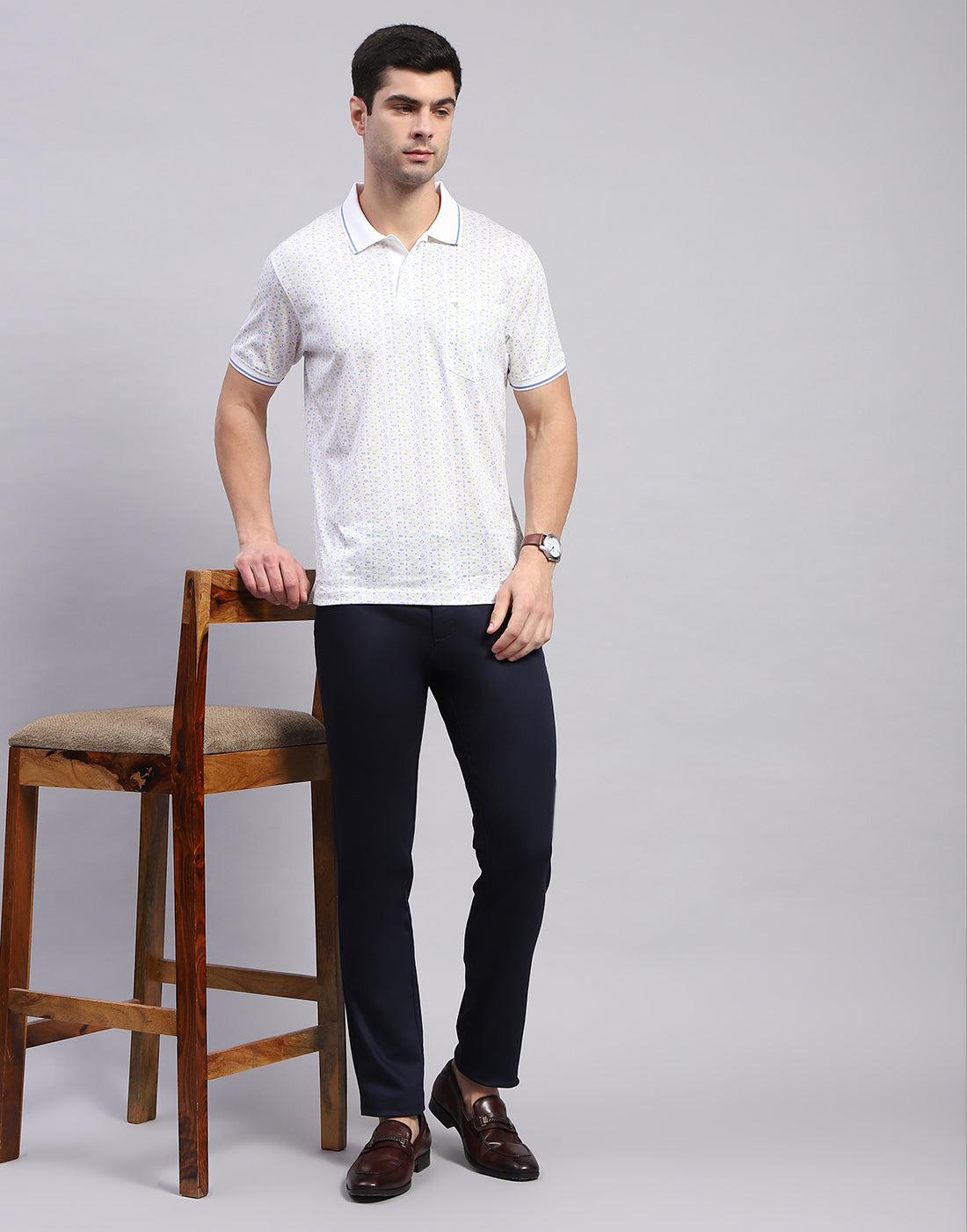 Men Navy Blue Solid Regular Fit Trouser