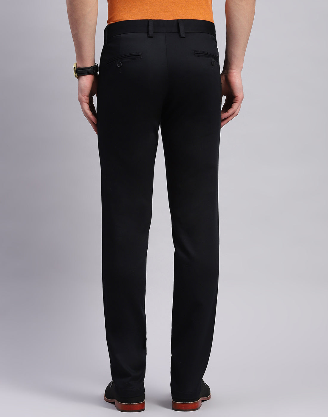 Men Black Solid Regular Fit Trouser
