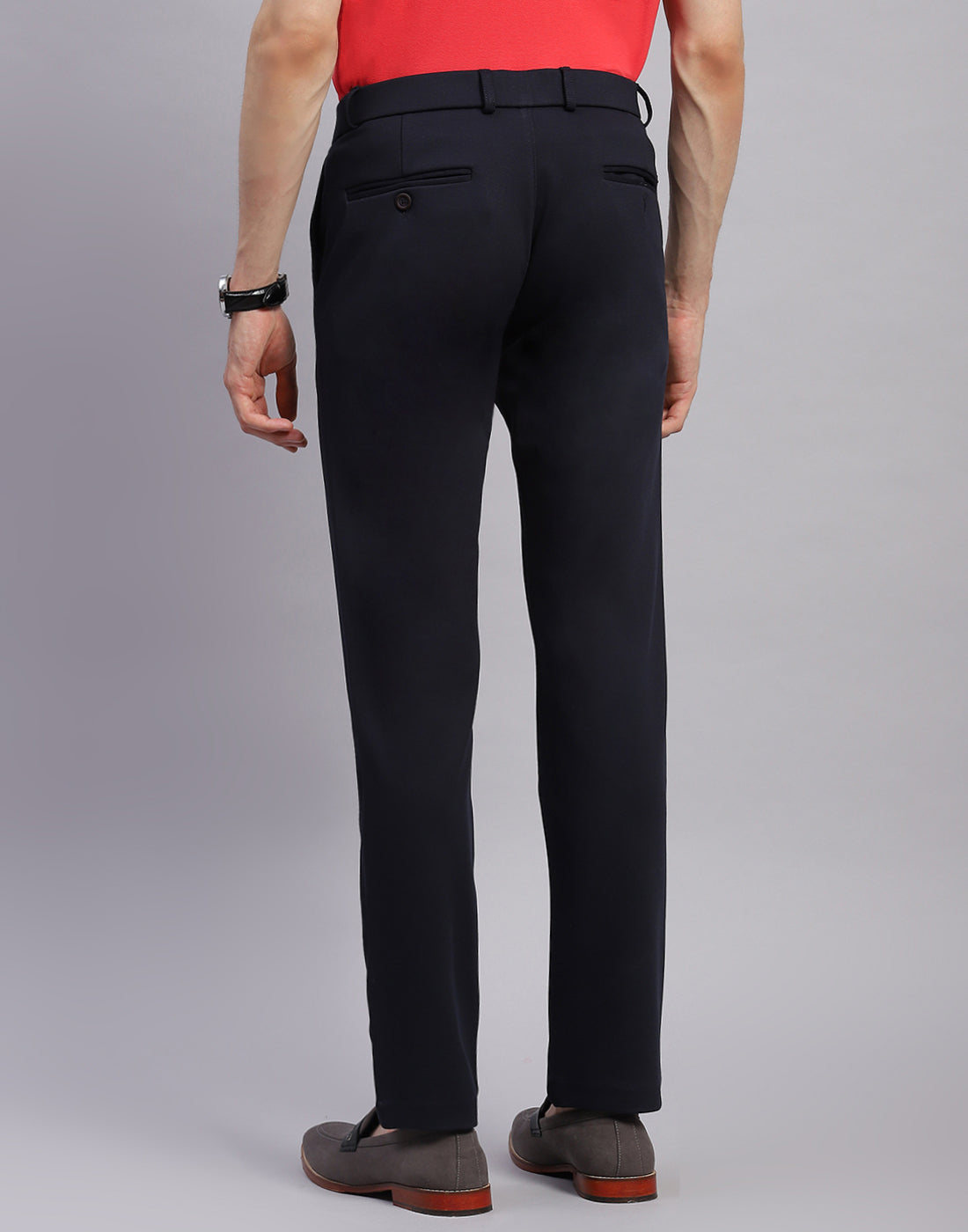 Men Navy Blue Solid Regular Fit Trouser