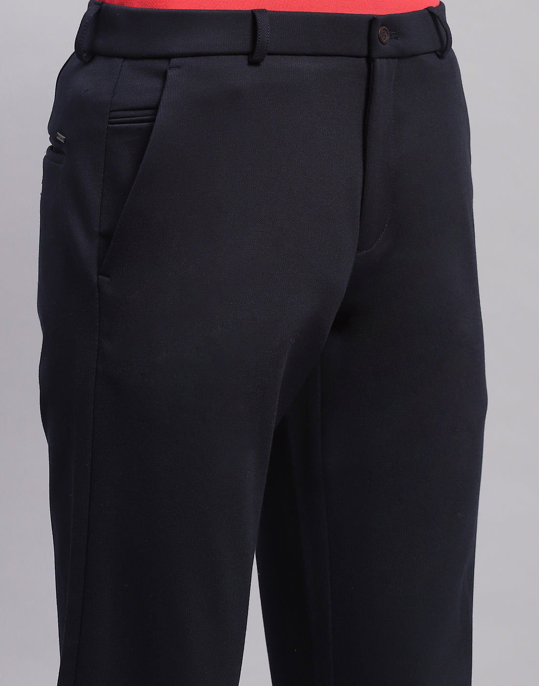 Men Navy Blue Solid Regular Fit Trouser