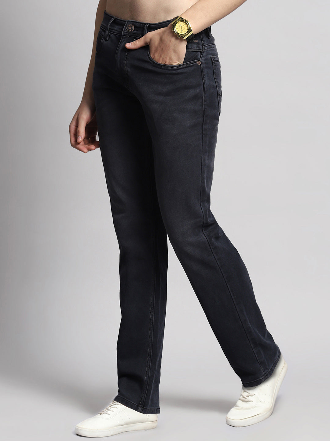 Men Black Normal Wash Straight Fit Denim