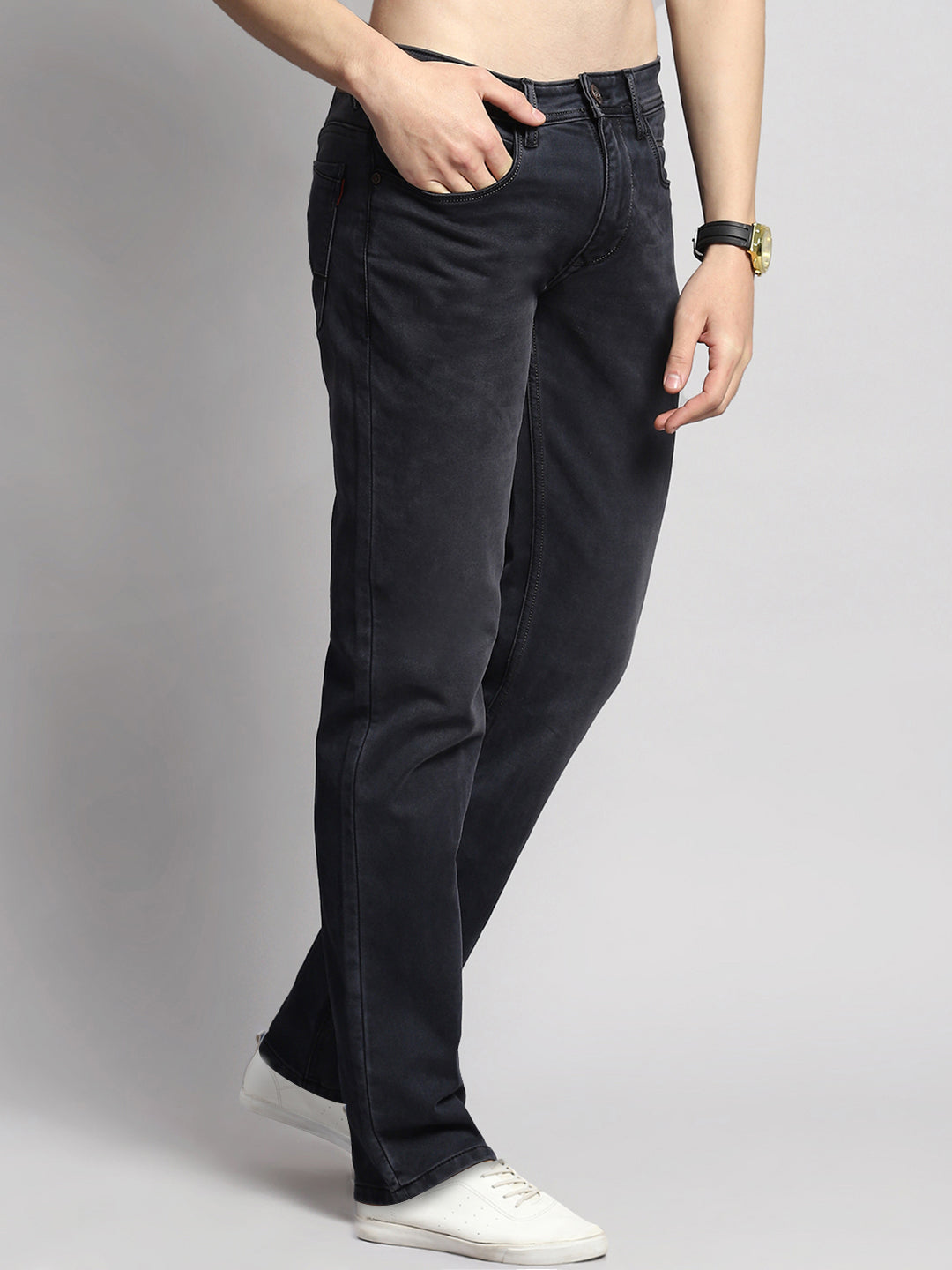 Men Black Normal Wash Straight Fit Denim