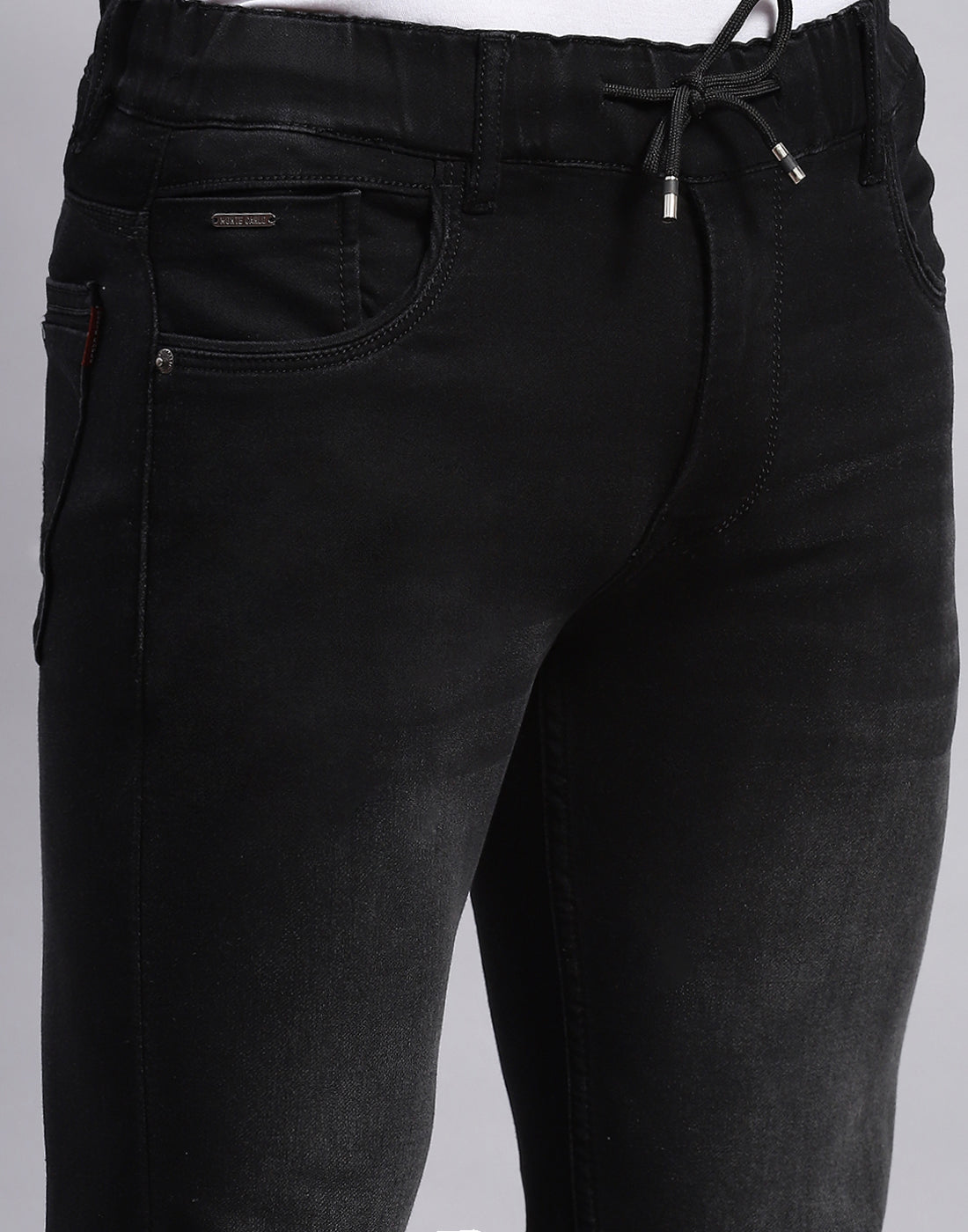 Men Black Light Wash Regular Fit Denim