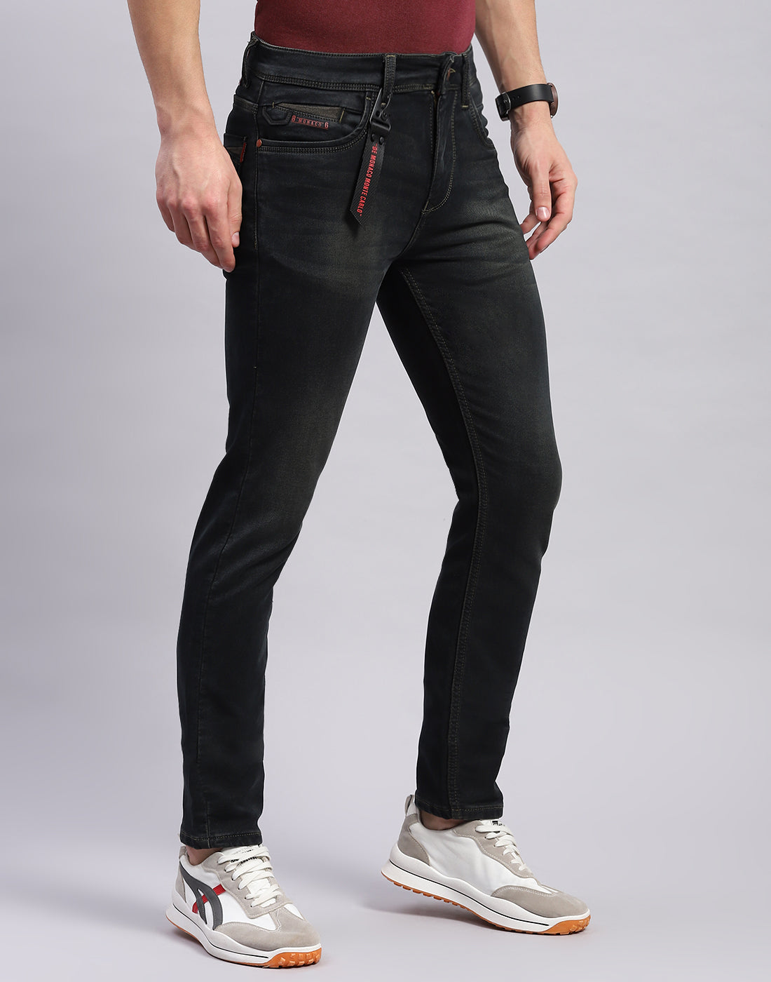 Men Black Light Wash Narrow Fit Denim