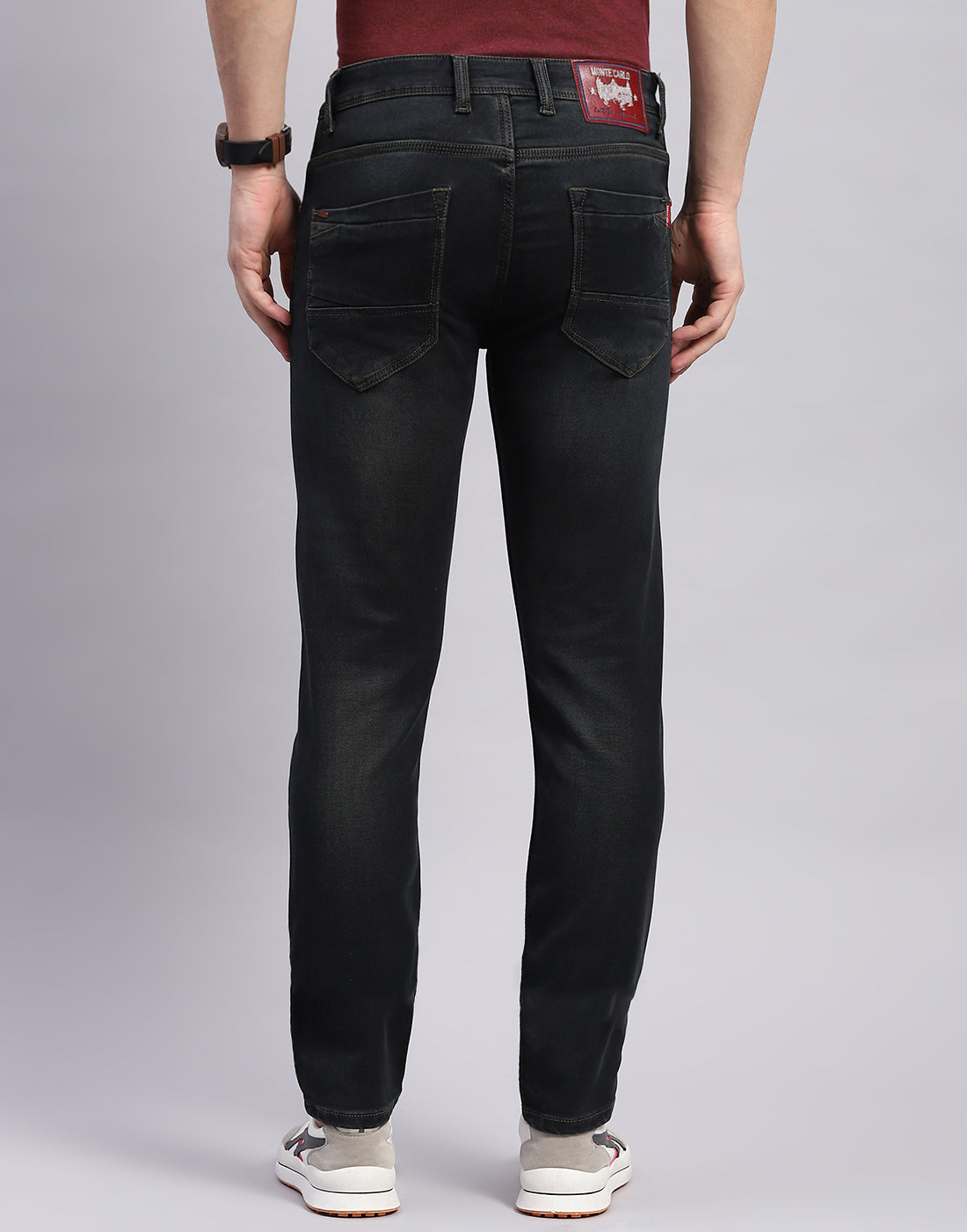 Men Black Light Wash Narrow Fit Denim