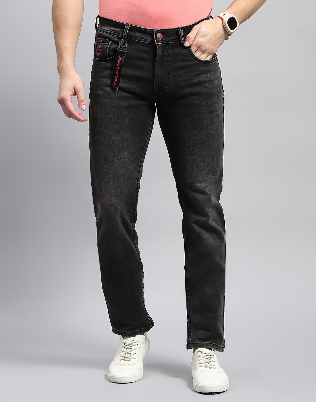 Men Grey Light Wash Narrow Fit Denim