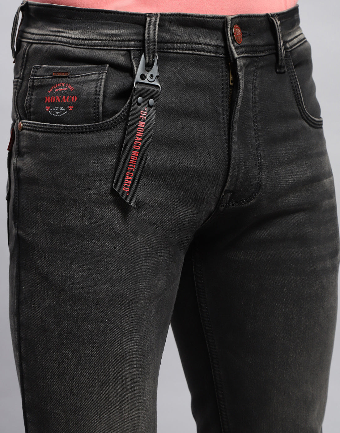 Men Grey Light Wash Narrow Fit Denim