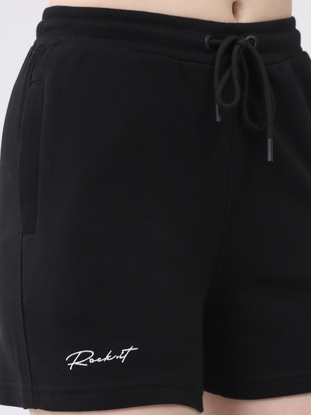Rock.it Women Black Solid Regular Fit Shorts