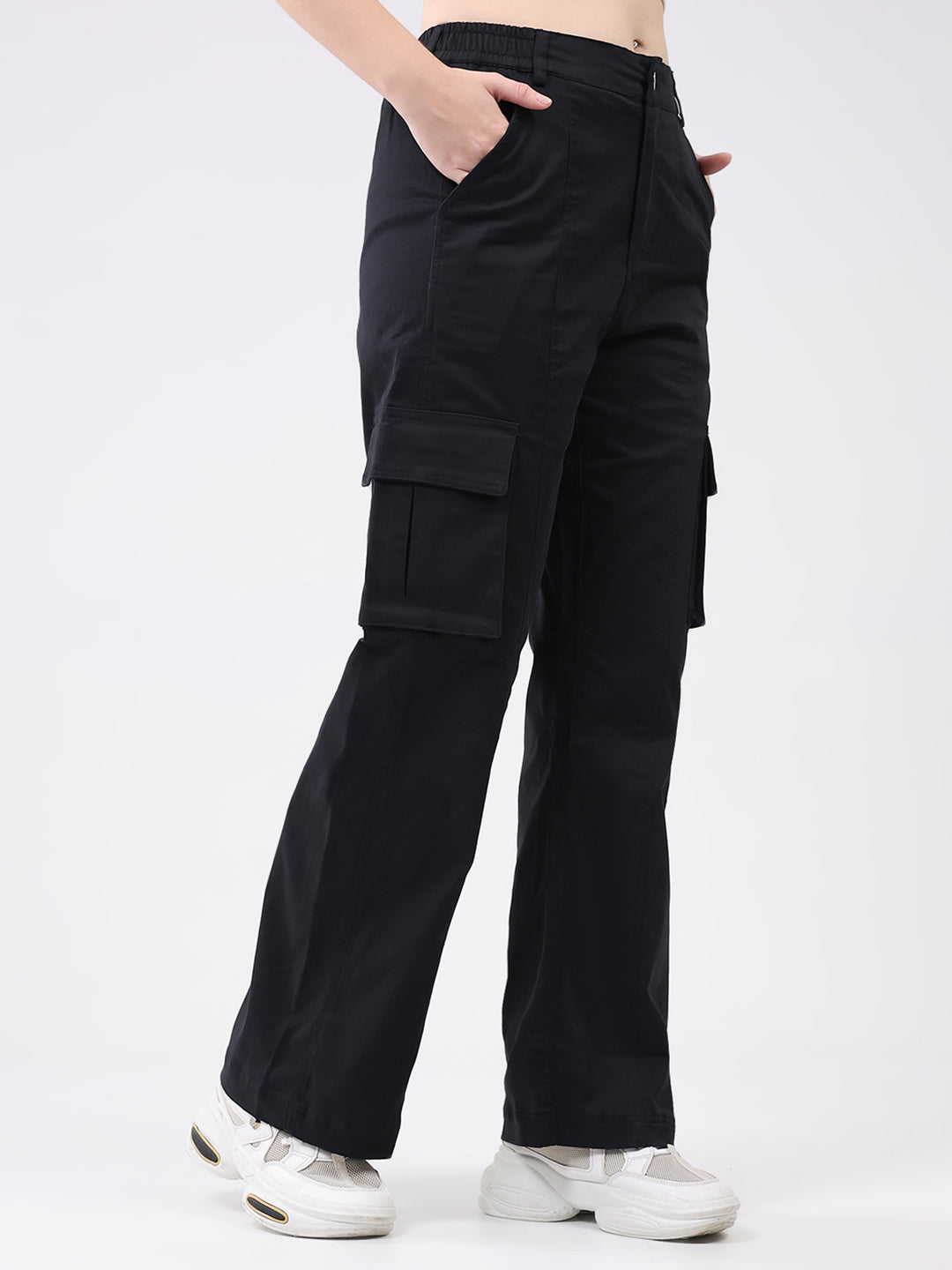 Rock.it Women Black Solid Straight Fit Cargo