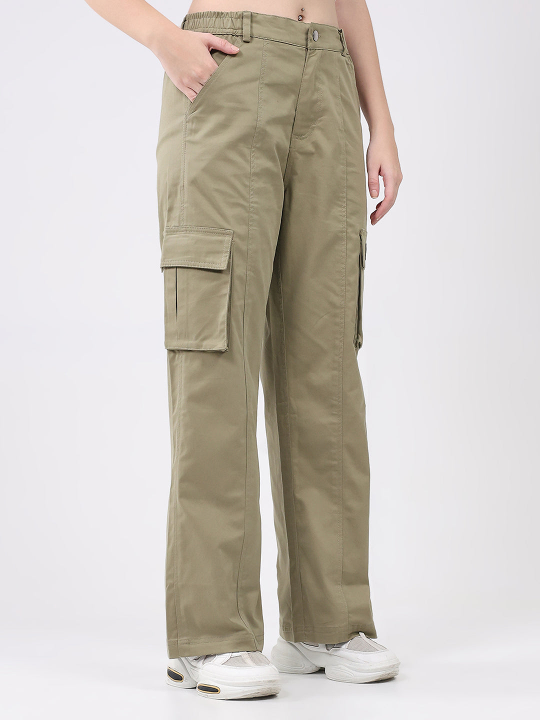 Rock.it Women Olive Solid Straight Fit Cargo