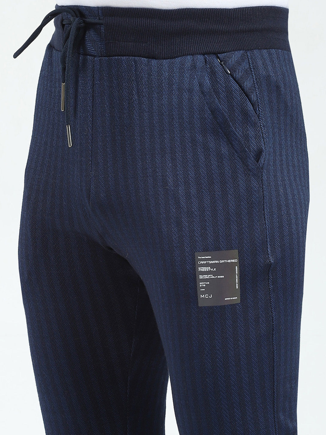 Men Navy Blue Self Design Regular Fit Winter Lower