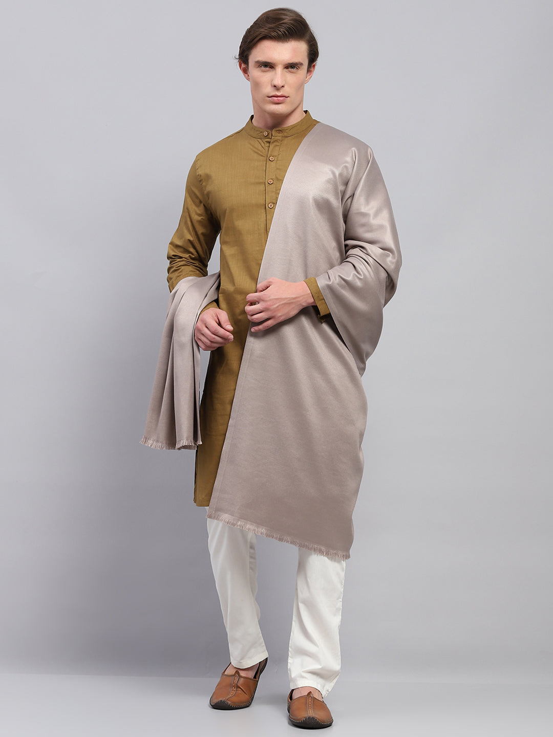 Men Grey Solid Lohi Shawl