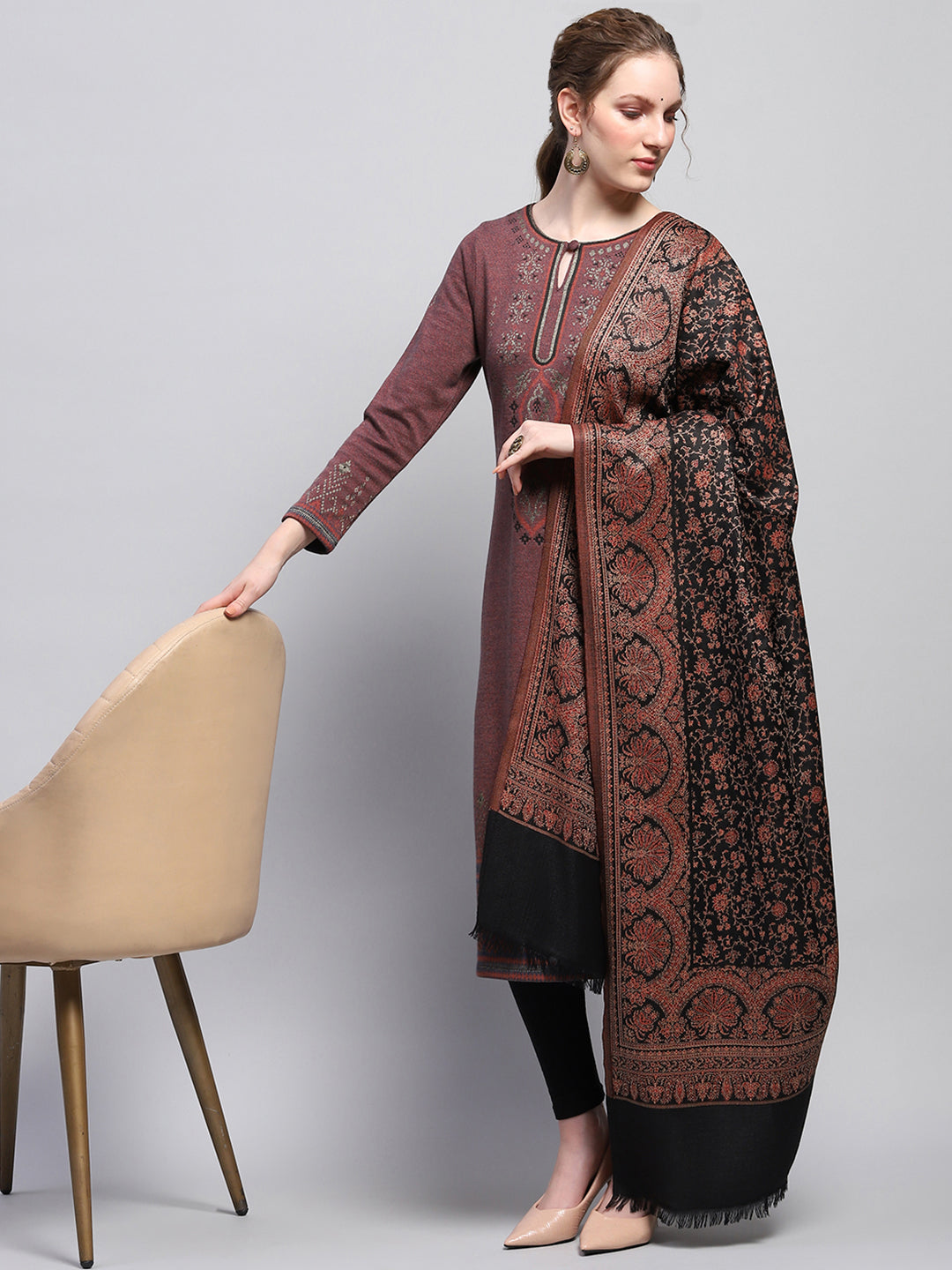 Women Multicolor Self Design Shawl