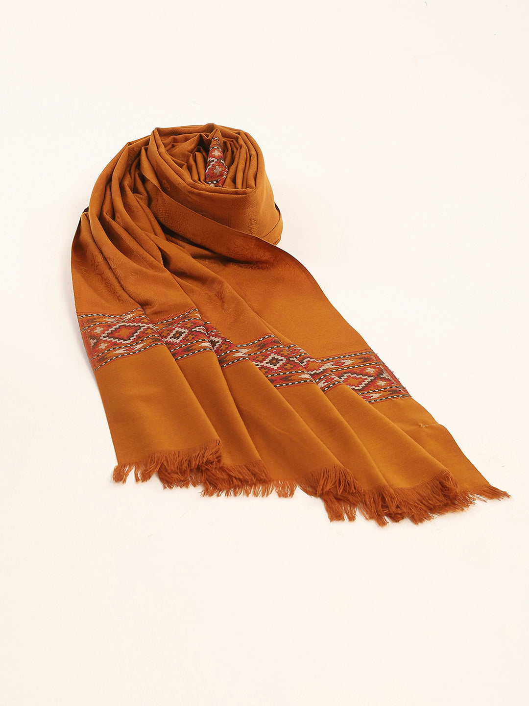 Women Mustard Self Design Shawl