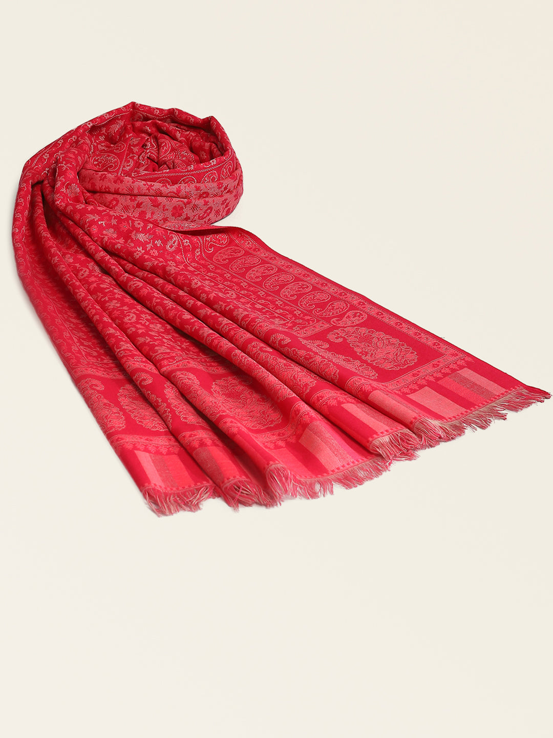 Women Red Self Design Shawl