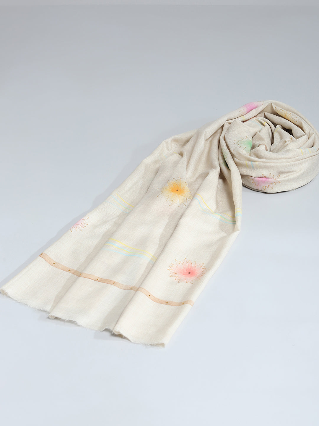 Women Cream Floral Print Shawl