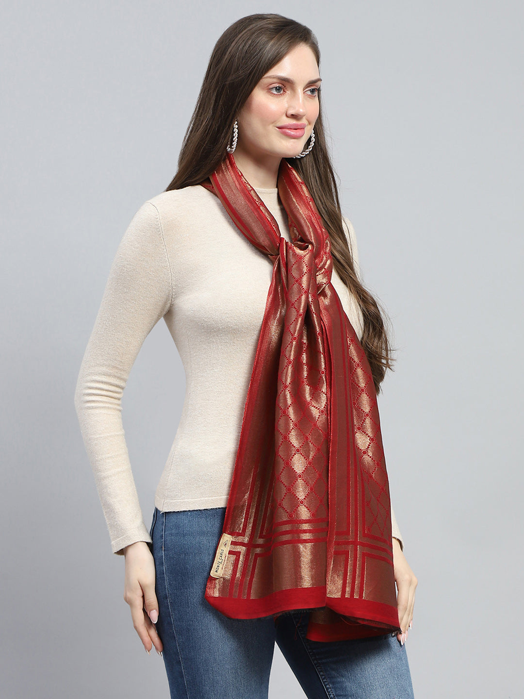 Women Maroon Self Design Stole