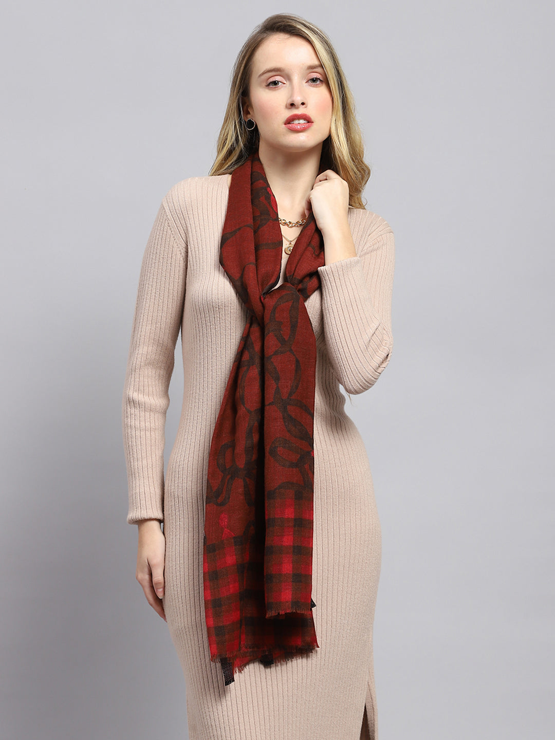 Women Maroon Self Design Stole