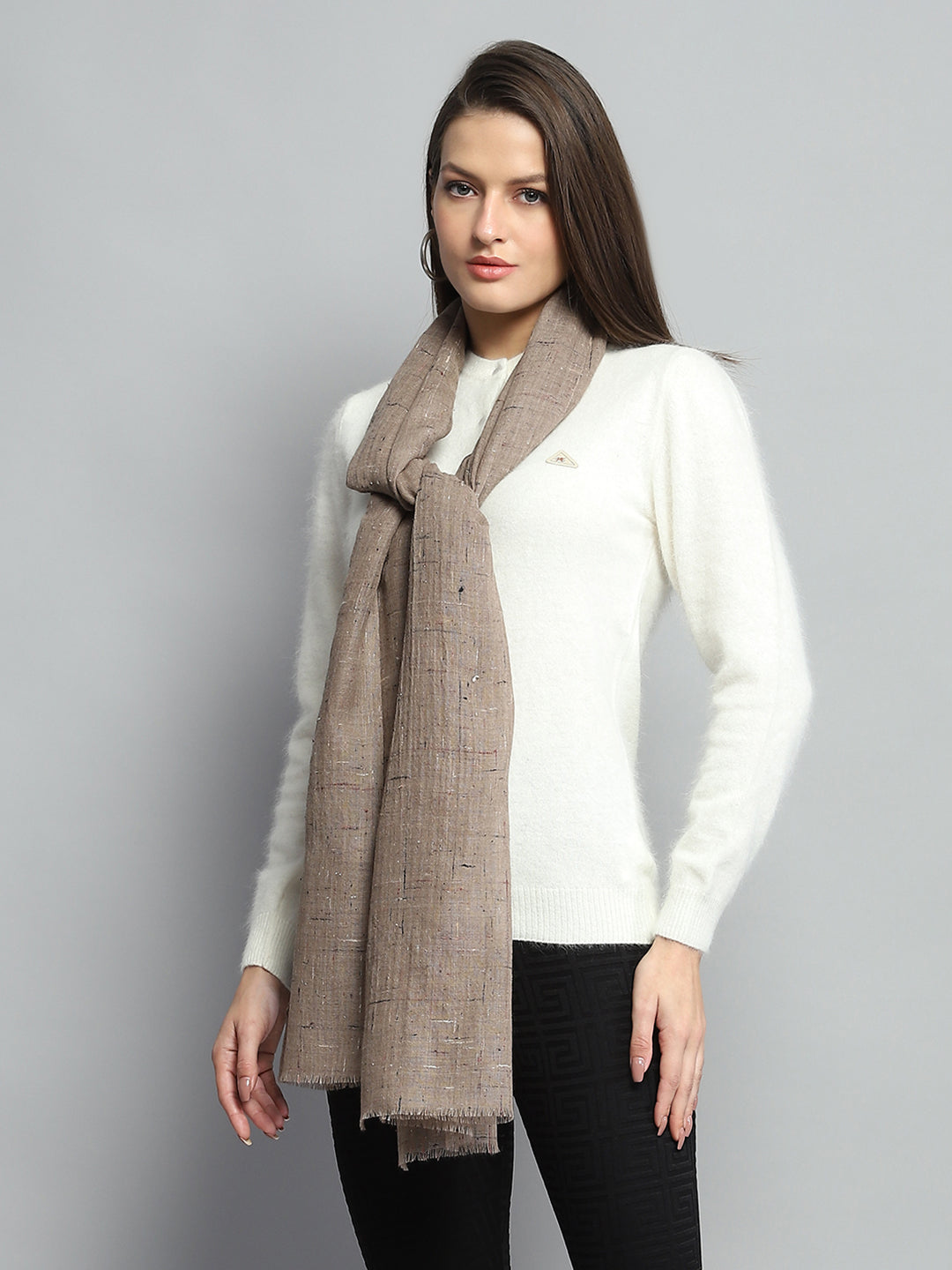 Women Brown Self Design Stole