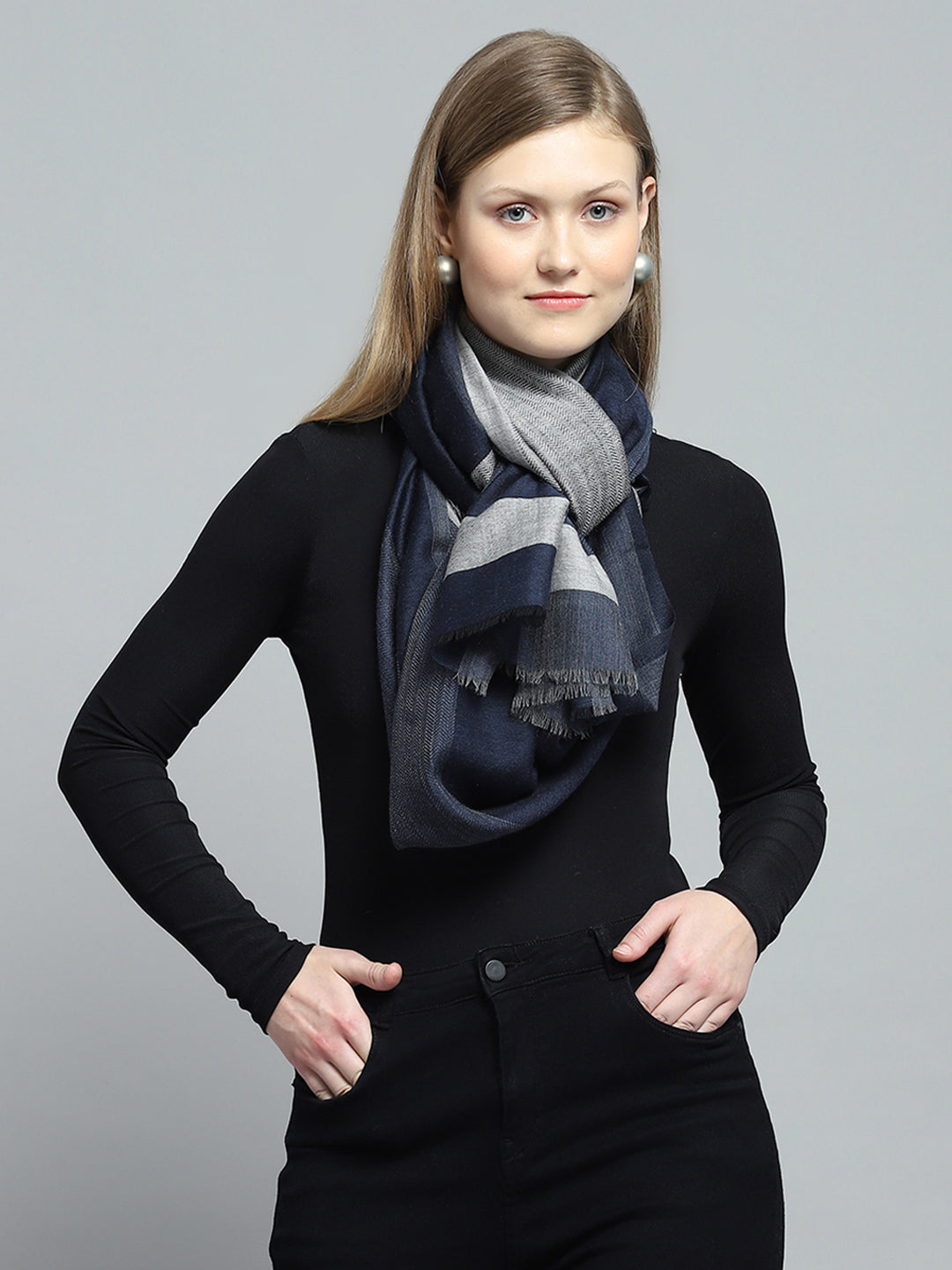 Women Navy Blue Self Design Stole