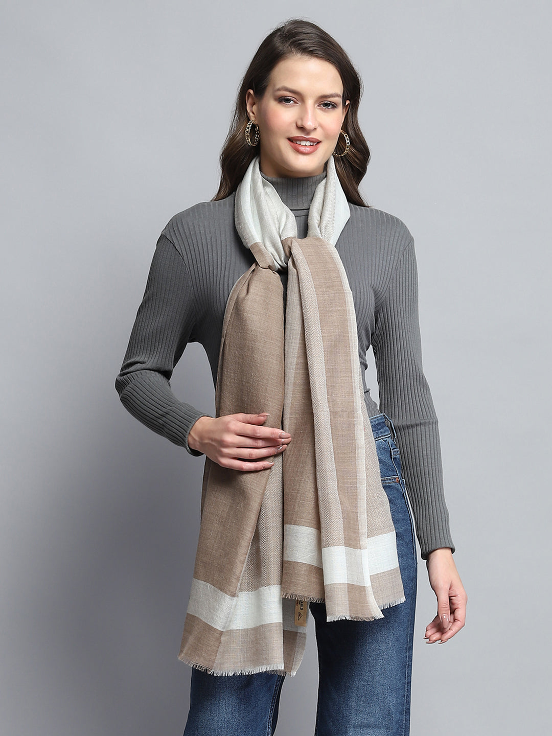 Women Beige Self Design Stole