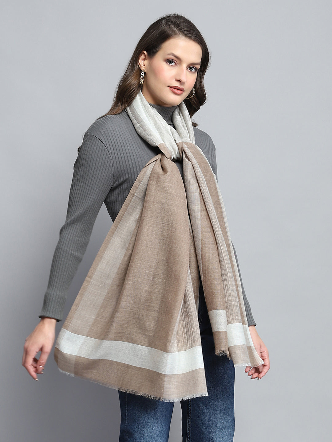 Women Beige Self Design Stole