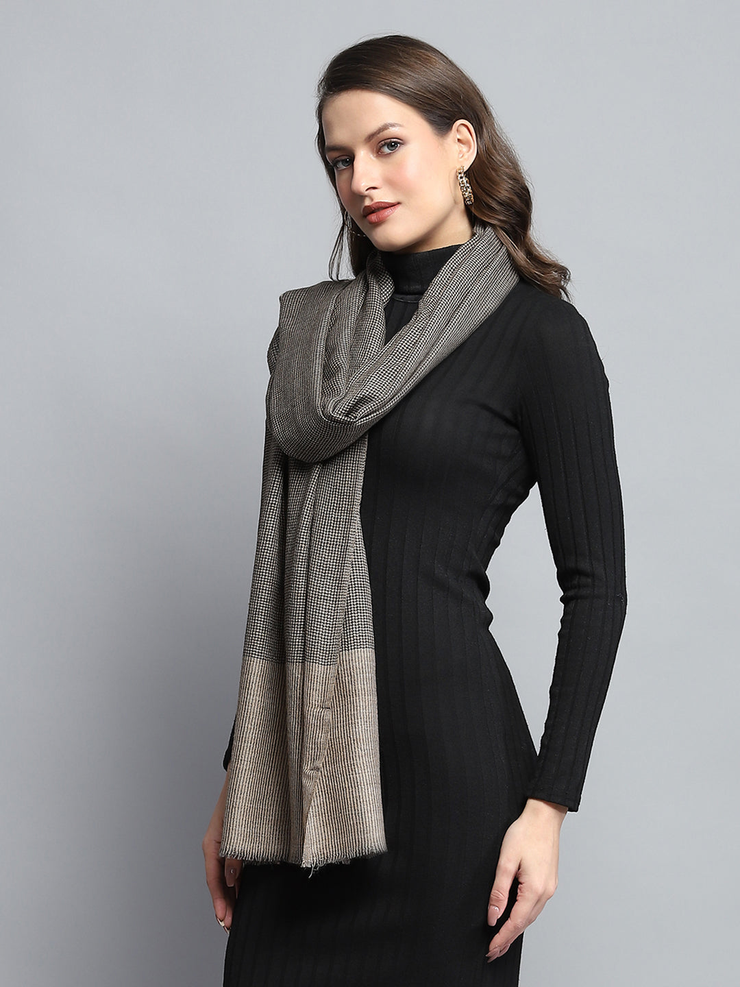 Women Grey Self Design Stole
