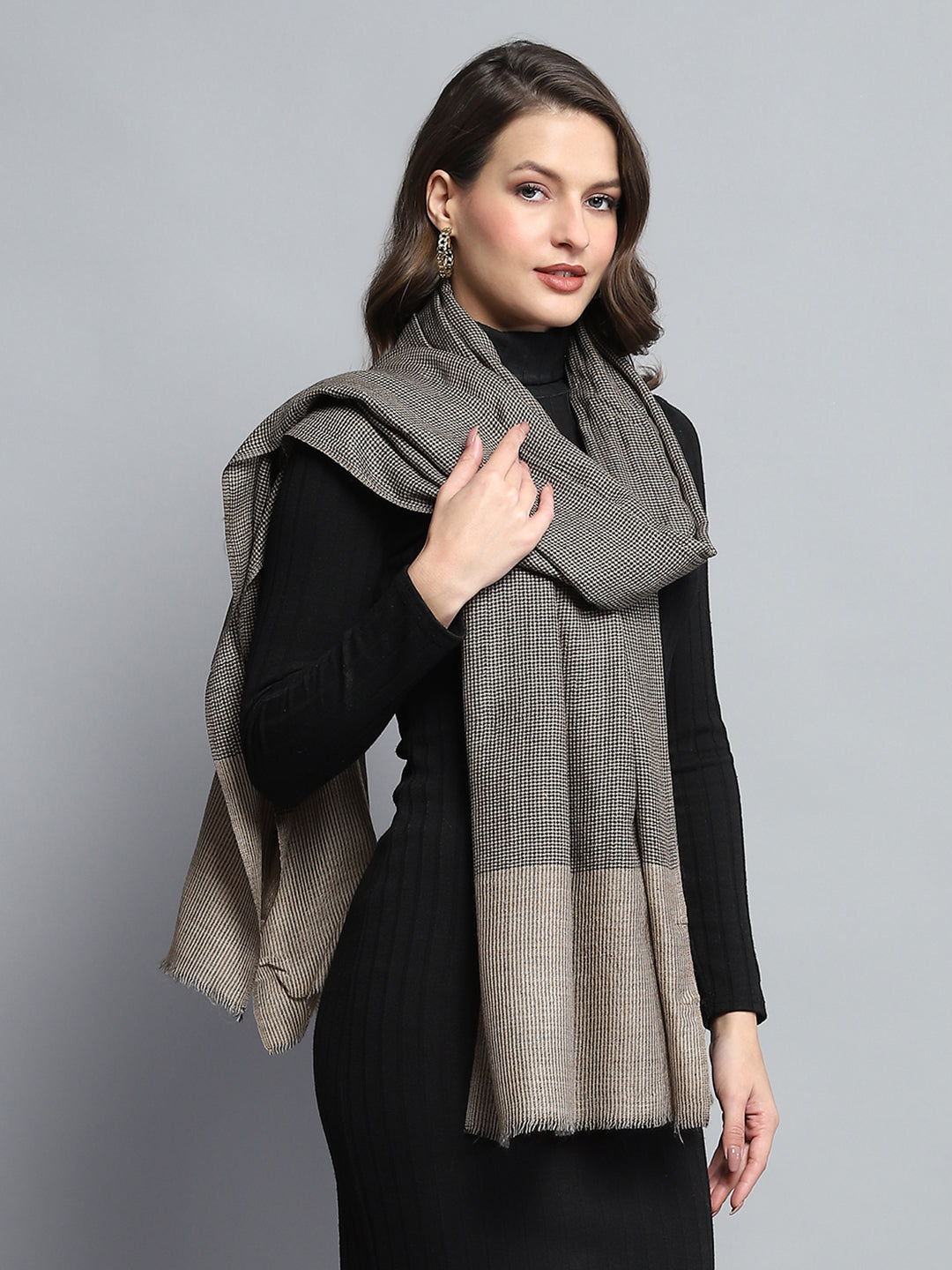 Women Grey Self Design Stole